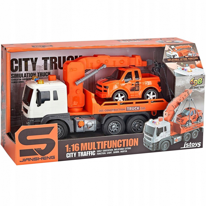 Camion tractare cu masinuta inclusa, lumini si sunete, City Truck, Orange, 26 x 14 x 10 cm [6]