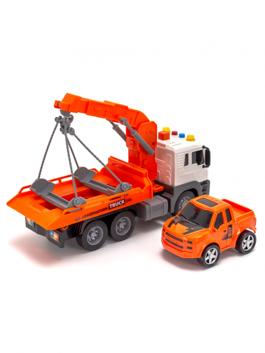 Camion tractare cu masinuta inclusa, lumini si sunete, City Truck, Orange, 26 x 14 x 10 cm [4]