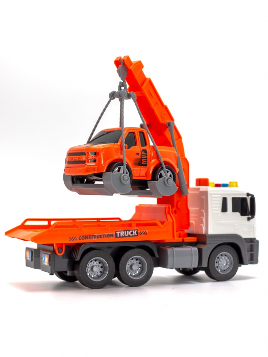 Camion tractare cu masinuta inclusa, lumini si sunete, City Truck, Orange, 26 x 14 x 10 cm [2]
