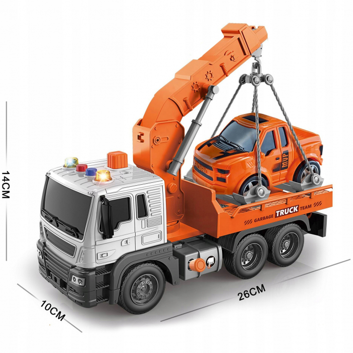 Camion tractare cu masinuta inclusa, lumini si sunete, City Truck, Orange, 26 x 14 x 10 cm [7]