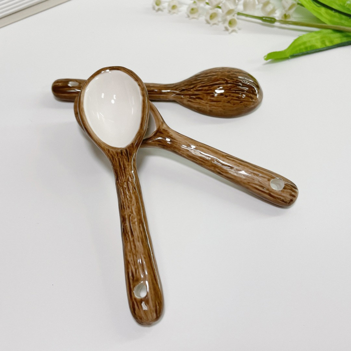 Cana din Ceramica, Flippy, 201-300 ml, cu Lingurita, Model Nuca de Cocos, Maro [3]