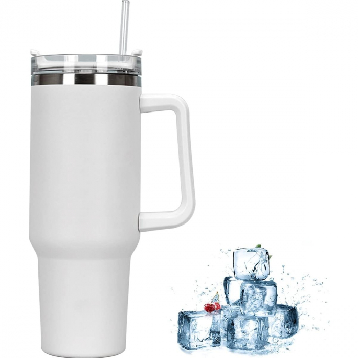 Cana Termos din Plastic, pentru Bauturi Calde si Reci, cu Maner, 9.9x9.9x27 cm, Alb [3]