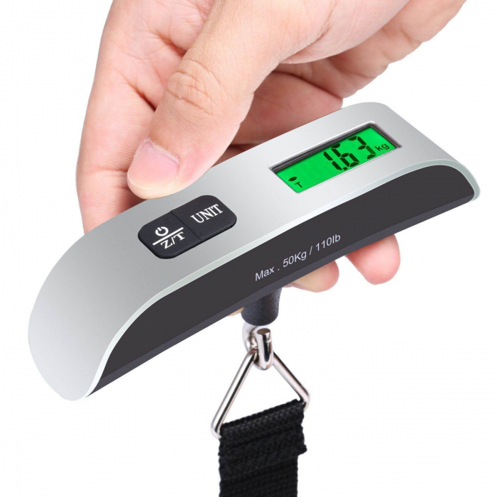 Cantar Digital de Mana Curea, Flippy, Cantar Portabil, Cantarire Bagaje, Capacitate 50 kg, Functie de Tara, 12.5 x 2.8 x 2.8 cm, Alb-Negru [8]