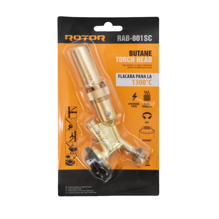 Cap arzator din otel pentru butelie gaz spray, placa ceramica, aprindere piezo, conectare bayonet ROTOR RAB-801SC [3]