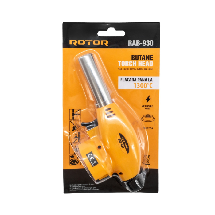 Cap arzator pentru butelie gaz spray, aprindere piezo, conectare filet 7/16 ROTOR RAB-930 [3]