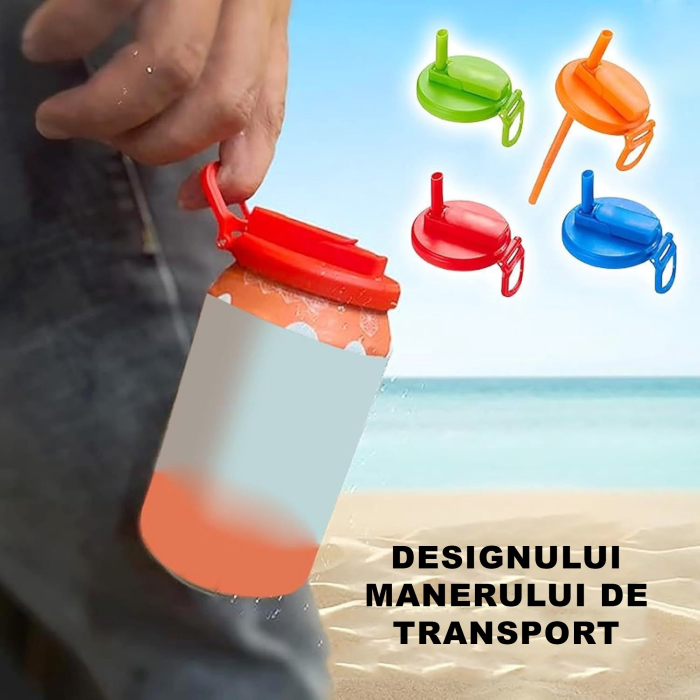 Capac Anti Varsare pentru Doze, Flippy, Model cu Pai Transparent, Reutilizabil, din Plastic, cu Maner Transportabil, 5.4 cm, Gri [5]