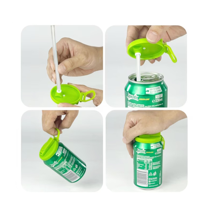 Capac Anti Varsare pentru Doze, Flippy, Model cu Pai Transparent, Reutilizabil, din Plastic, cu Maner Transportabil, 5.4 cm, Verde [6]