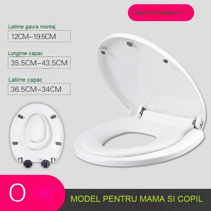 Capac de Toaleta cu Reductie 2 in 1, Flippy, pentru Copii si Adulti, Coborare Lenta si Silentioasa, Instalare Usoara, din PP5 , in Forma de O, Alb [2]