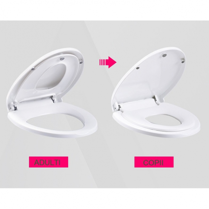 Capac de Toaleta cu Reductie 2 in 1, Flippy, pentru Copii si Adulti, Coborare Lenta si Silentioasa, Instalare Usoara, din PP5 , in Forma de U, Alb [3]