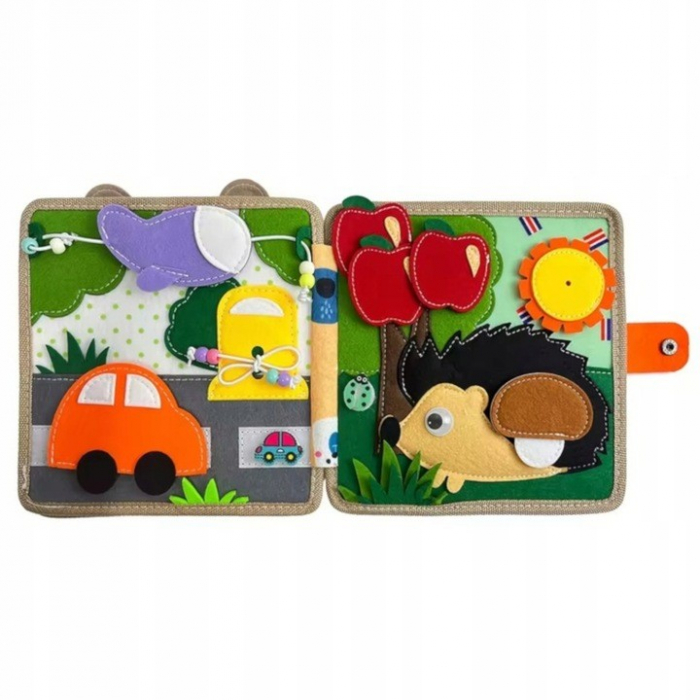 BF-Carte Senzoriala Educativa Montessori 7in1, Flippy, Dezvoltare Abilitati Motorii, 8 Pagini, 3D, cu Elemente Detasabile, Model Girafa, 21x21x8 cm, Maro [6]