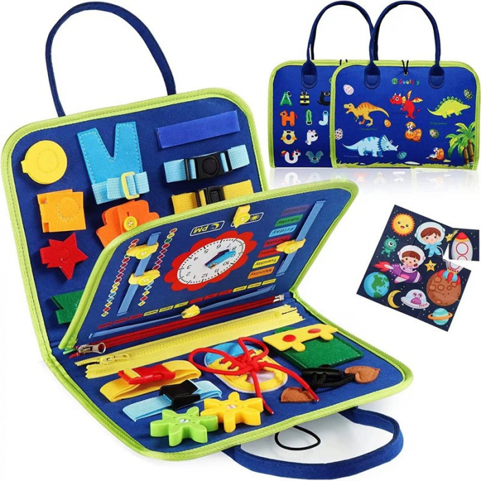 Carte Senzoriala Educativa Montessori, Flippy, Dezvoltare Abilitati Motorii, 3 Pagini, Model Alfabet, 28x25x4 cm, Albastru [6]