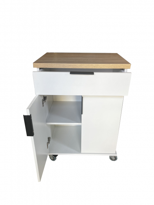Carucior de bucatarie/insula cu sertar si rafturi, 66x46x93, alb, UnicSpot, [2]