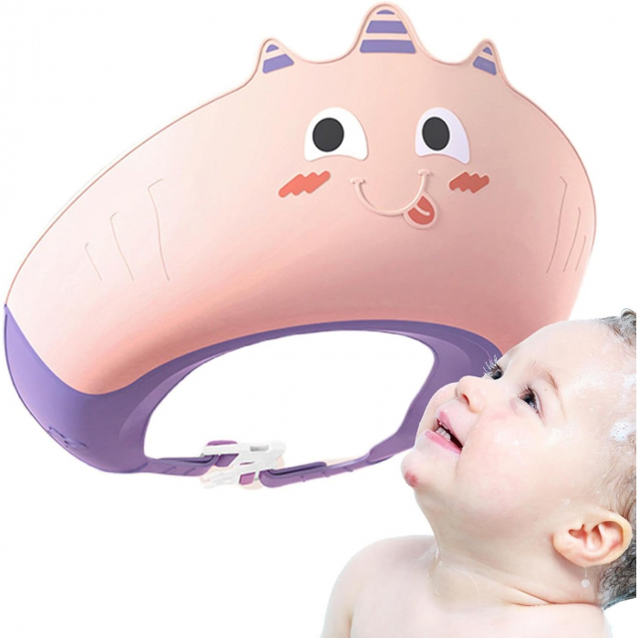 Casca de Dus, Flippy, Previne Scurgerea Apei si Samponului pe Fata, 0-12 Ani, Ajustabila, din TPE+PP, 20 x 23 cm, Model Unicorn, Roz/Mov [5]