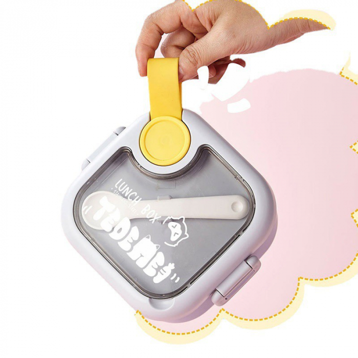 Caserola pentru copii Flippy, lunch box, 750 ml, doua boluri, lingura, foarfeca din plastic, rezistenta la scurgeri, Roz [11]
