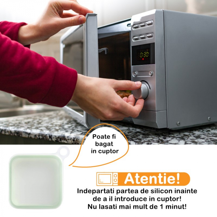 Caserola pentru sandwich Flippy, din silicon si polipropilena, portabil, usor de curatat, capac anti-scurgere, reutilizabil, 15.5 x 15.5 x 2.5 cm, verde [2]