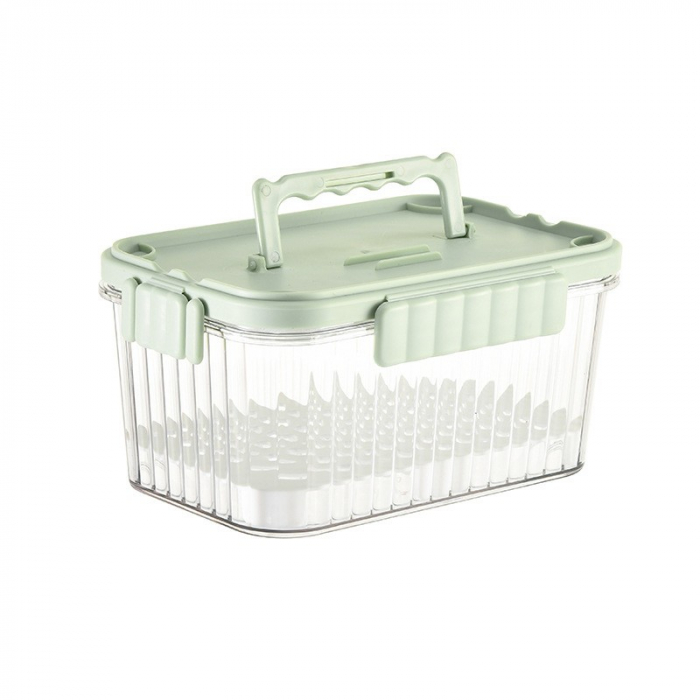 Caserola portabila pentru mancare fresh Flippy, 550 ml, furculita pentru fructe, 7 x 11.5 x 16 cm, capac detasabil pentru congelator, etans, spatiu pentru tacamuri, maner, material plastic, rezistent  [1]