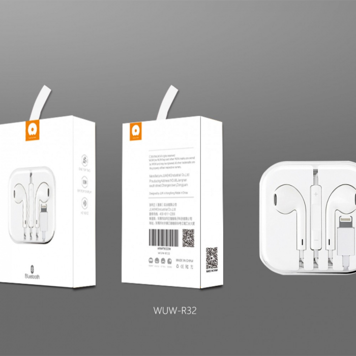 Casti Audio cu Microfon si cu Port Lightning WUW-R32 compatibile iPhone, Alb [3]