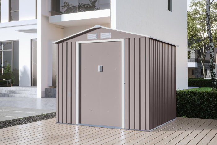 Casuta / magazie de gradina premium metalica, KLUGMEISTER Archer-B Gri cald, dimensiuni 213x195x195 cm cu baza metalica [4]