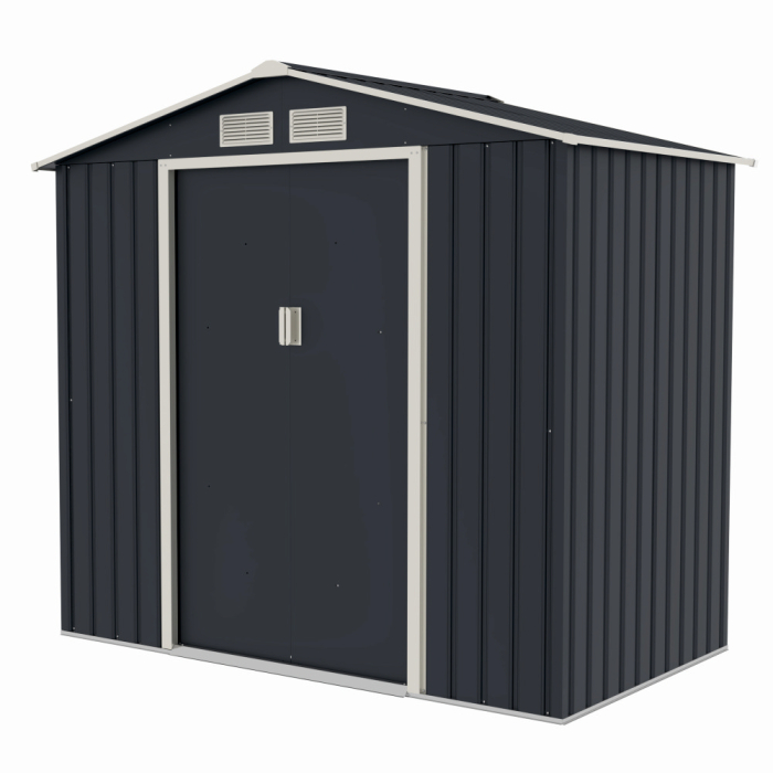 Casuta / magazie de gradina premium metalica MESTERINO Archer-A, Gri/Bej, dimensiuni 213x131x195 cm, cu usi culisante si baza metalica [3]