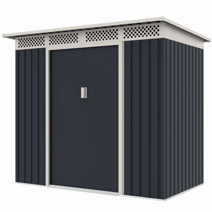 Casuta / magazie de gradina premium metalica, MESTERINO Bella-A, Gri/Bej, dimensiuni 215x142x184 cm, cu usi culisante si baza metalica [3]