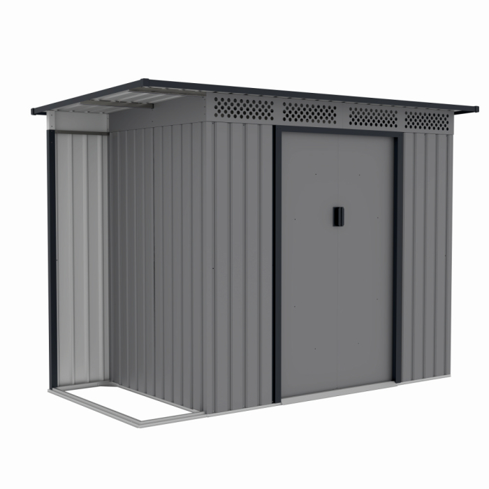 Casuta / magazie de gradina premium metalica, MESTERINO Chester-A, Gri/Bej, dimensiuni 257x142x184 cm, cu usi culisante si baza metalica [1]