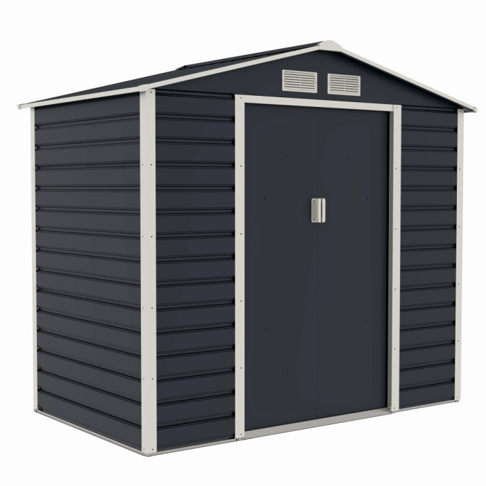 Casuta / magazie de gradina premium metalica, MESTERINO Evan-A, Gri/Bej, dimensiuni 213x131x192 cm, cu usi culisante si baza metalica [2]