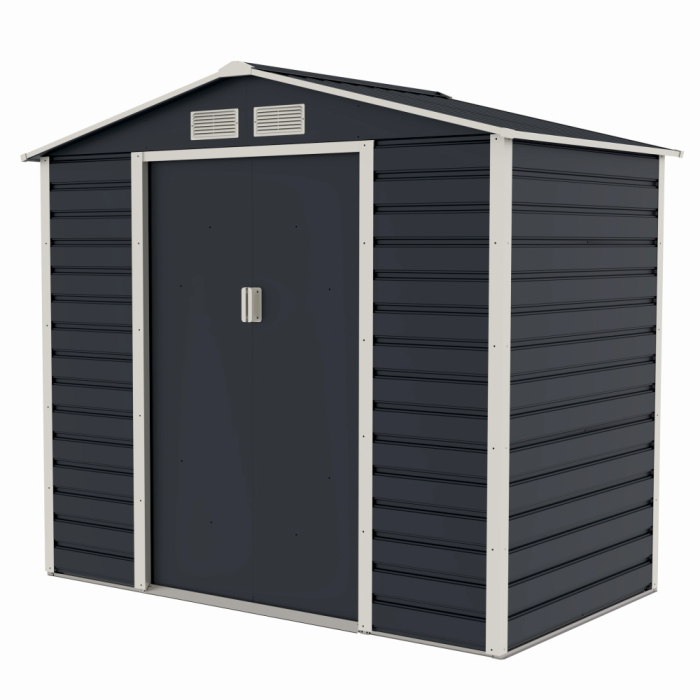 Casuta / magazie de gradina premium metalica, MESTERINO Evan-A, Gri/Bej, dimensiuni 213x131x192 cm, cu usi culisante si baza metalica [3]
