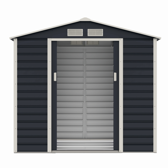 Casuta / magazie de gradina premium metalica, MESTERINO Evan-A, Gri/Bej, dimensiuni 213x131x192 cm, cu usi culisante si baza metalica [4]