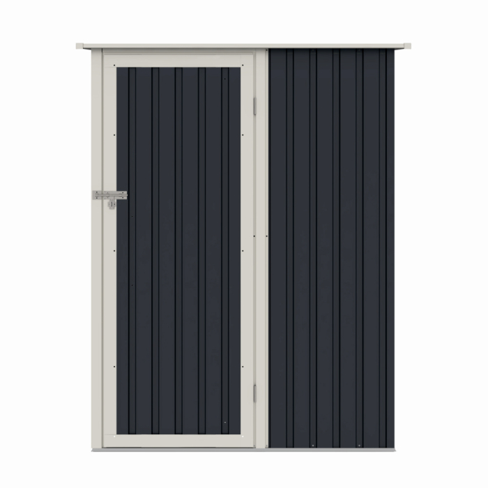 Casuta / magazie de gradina premium metalica, MESTERINO Joy-A, Gri/Bej, dimensiuni 143x89x186 cm, cu usa cu balama si baza metalica [1]