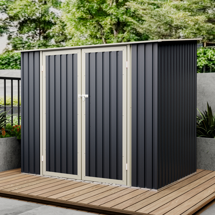 Casuta / magazie de gradina premium metalica, MESTERINO Joy-B, Gri/Bej, dimensiuni 222x149x194 cm, cu usi cu balama si baza metalica [5]