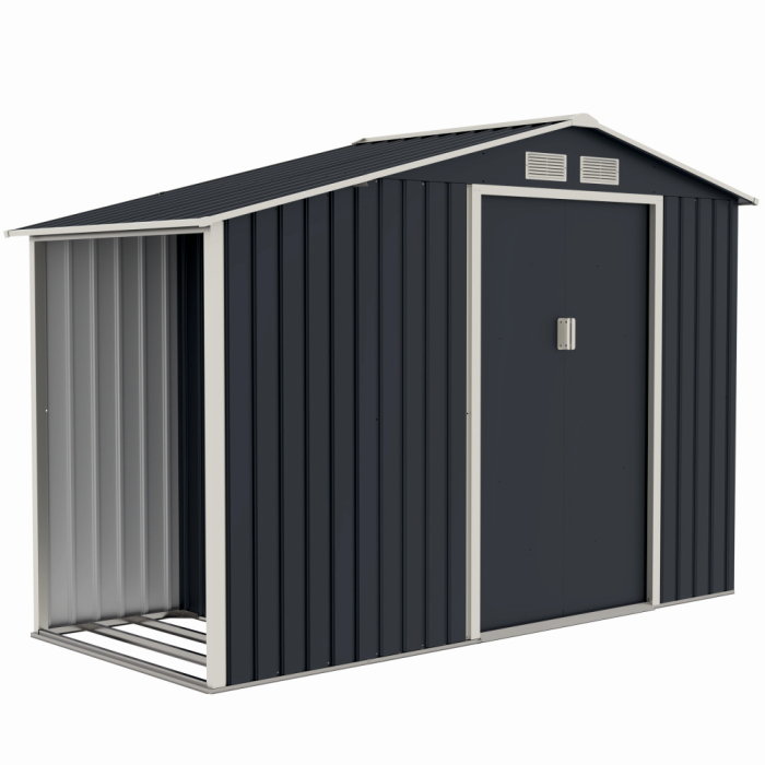 Casuta / magazie de gradina premium metalica, MESTERINO Luke-A, Gri/Bej, dimensiuni 278x131x195 cm, cu usi culisante si baza metalica [3]
