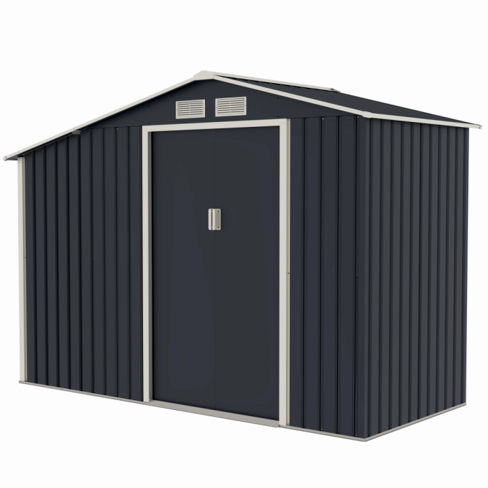 Casuta / magazie de gradina premium metalica, MESTERINO Luke-A, Gri/Bej, dimensiuni 278x131x195 cm, cu usi culisante si baza metalica [2]