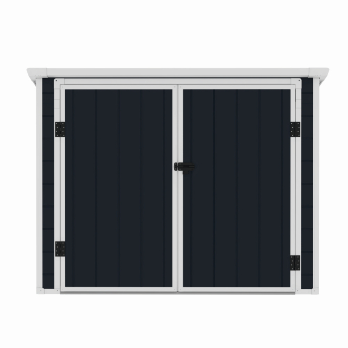 Casuta / magazie de gradina premium, panel plastic si ranforsare metal, MESTERINO Colin-A, Gri/Bej, dimensiuni 199x90x149 cm, usi cu balama, baza metalica si podea de plastic [1]