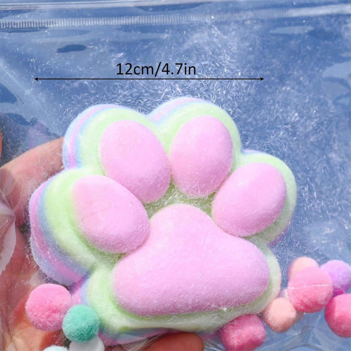Jucarie Antistres Squishy, Flippy, cu Revenire Lenta, Model Labuta de Pisica Pufoasa, 12.5x10.5 cm, 220g, Squeeze Pinch Family, Ambalaj Transparent, Roz Curcubeu [3]