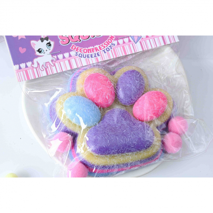 Jucarie Antistres Squishy, Flippy, cu Revenire Lenta, Model Labuta de Pisica Pufoasa, 12.5x10.5 cm, 220g, Squeeze Pinch Family, Ambalaj Transparent, Mov-Multicolor [5]