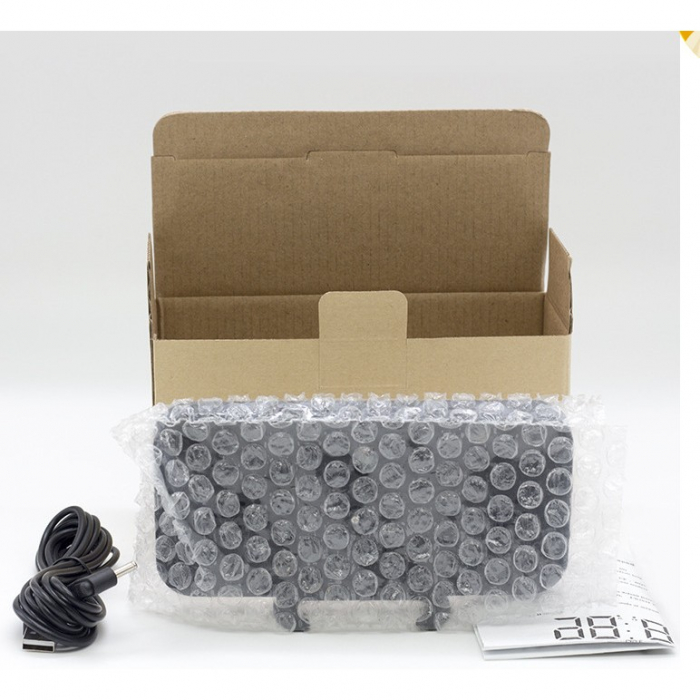 Ceas digital cu LED, Flippy, multifunctional, afisaj digital, alarma, 2 porturi USB de iesire, ecran tip oglinda, modern, 15.8 cm, alb [17]