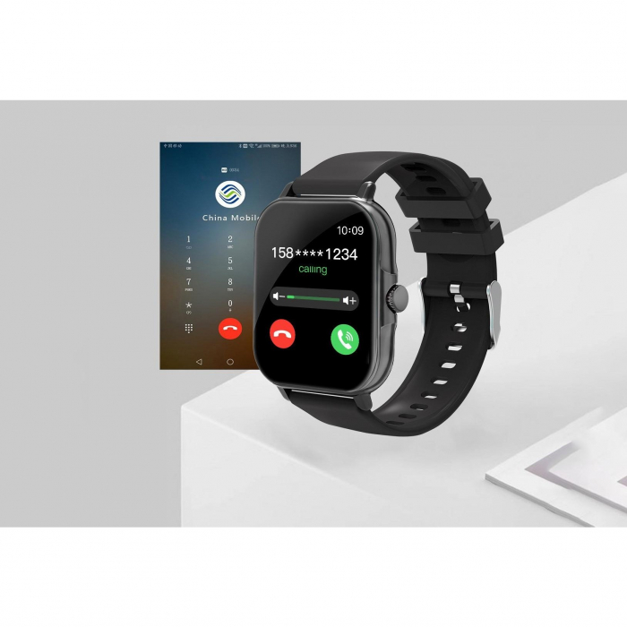 Ceas Smartwatch, Flippy, Editia H15, Apeluri Bluetooth, Afisaj 1.81 inch, Rezolutie 240 x 284, Puls, Siri, Baterie 180 mAh, Negru [5]