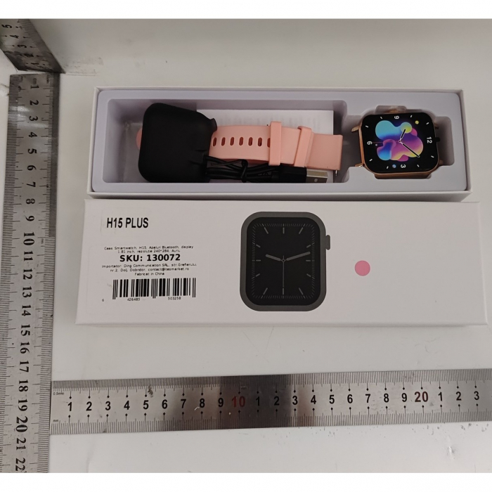 Ceas Smartwatch, Flippy, Editia H15, Apeluri Bluetooth, Afisaj 1.81 inch, Rezolutie 240 x 284, Puls, Siri, Baterie 180 mAh, Roz Auriu [3]