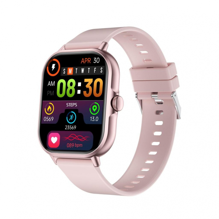 Ceas Smartwatch, Flippy, Editia H15, Apeluri Bluetooth, Afisaj 1.81 inch, Rezolutie 240 x 284, Puls, Siri, Baterie 180 mAh, Roz Auriu [1]