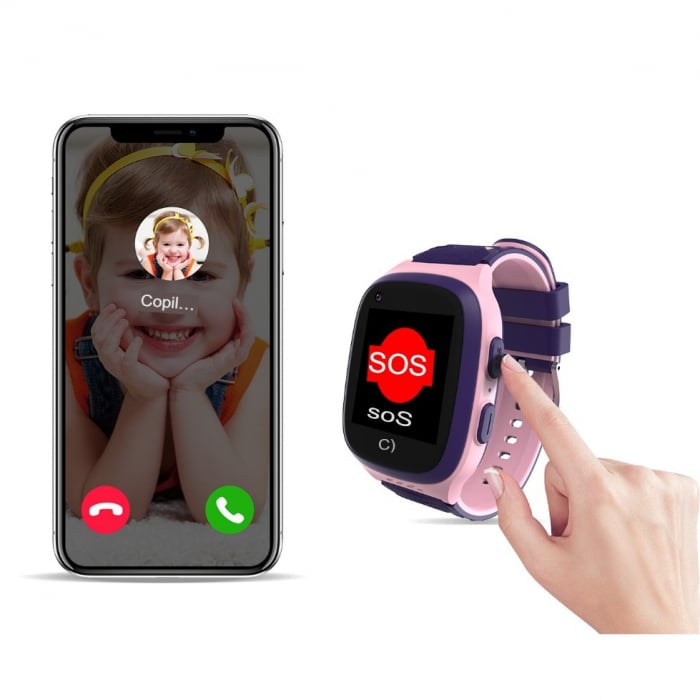 Ceas Smartwatch Flippy, Pentru Copii, LT31E-4G cu Functie Telefon, Localizare GPS, Istoric Traseu, Apel de Monitorizare, Camera, Mov/Roz [8]
