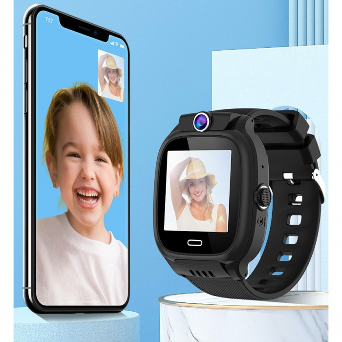Ceas Smartwatch Flippy, Pentru Copii, Model Y36, cu Functie Telefon, 4G, Localizare LBS, Istoric Traseu, Monitorizare Spion, Apel Video, Rezistent la Apa, Negru [4]