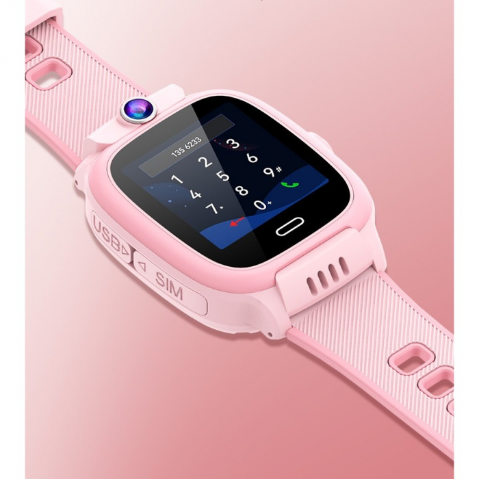 Ceas Smartwatch Flippy, Pentru Copii, Model Y36, cu Functie Telefon, 4G, Localizare LBS, Istoric Traseu, Monitorizare Spion, Apel Video, Rezistent la Apa, Roz [4]