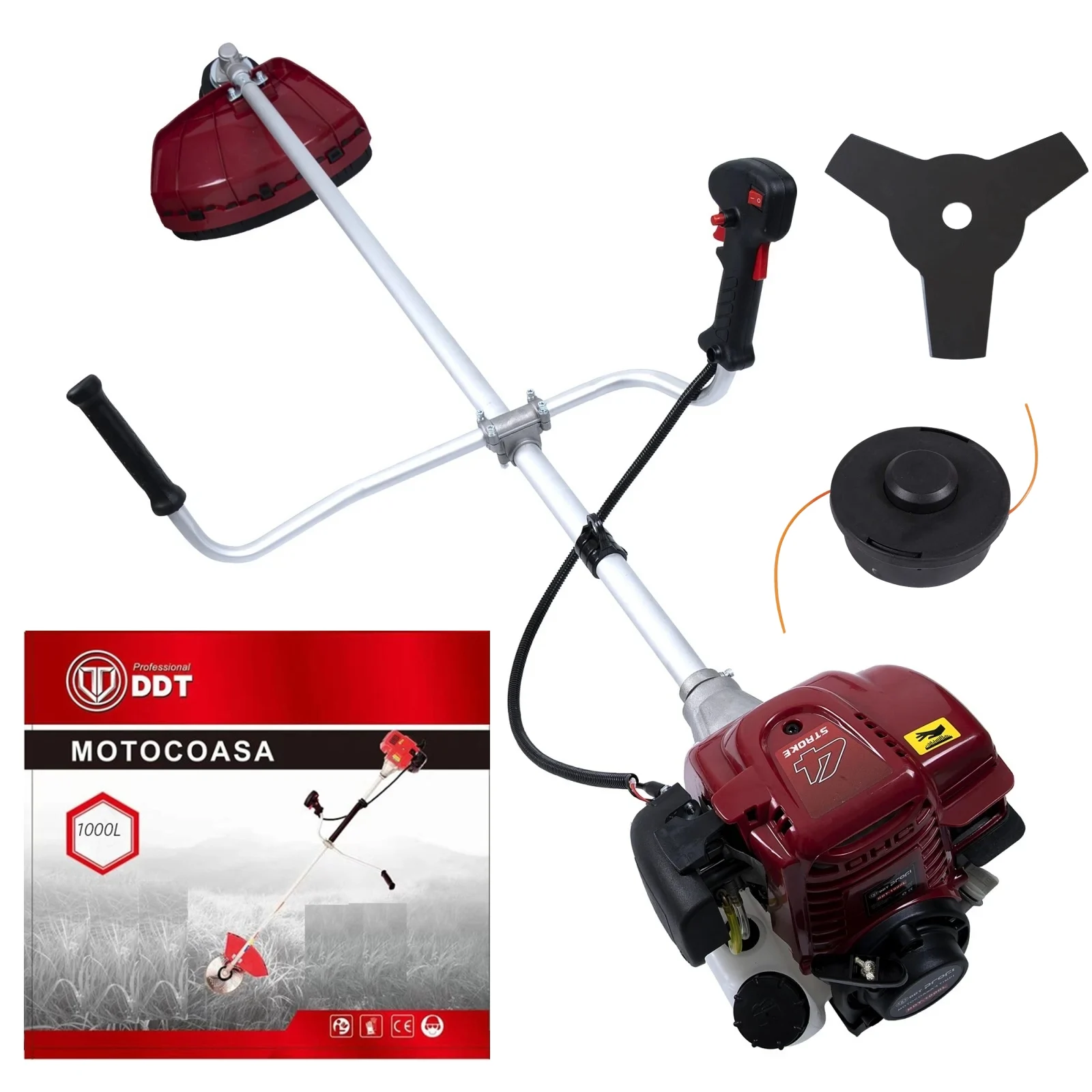 *Cel mai mic pret* Motocoasa pe benzina in 4 timpi, DDT-1000L, 7 Cp, 62 CC, 3 acc. incluse + Adaptor tip drujba pentru taiat crengi la inaltime [2]