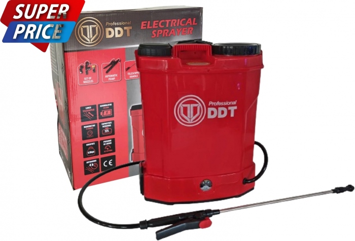 *Cel mai mic pret* Pompa de stropit cu acumulator DDT Profesional 12 L, 12 V, 2.3 MPA, Complet accesorizata [1]