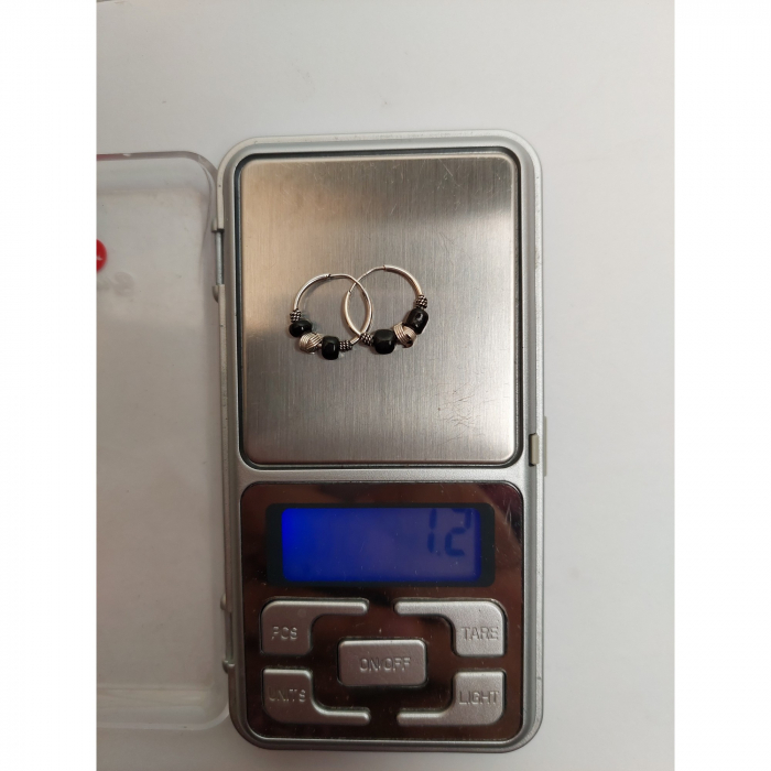 Cercei Argint 925 Creole 12 mm cu Pietre Negre, Jolie Silver, 1.2g, 1 cm x 1.4 cm [4]