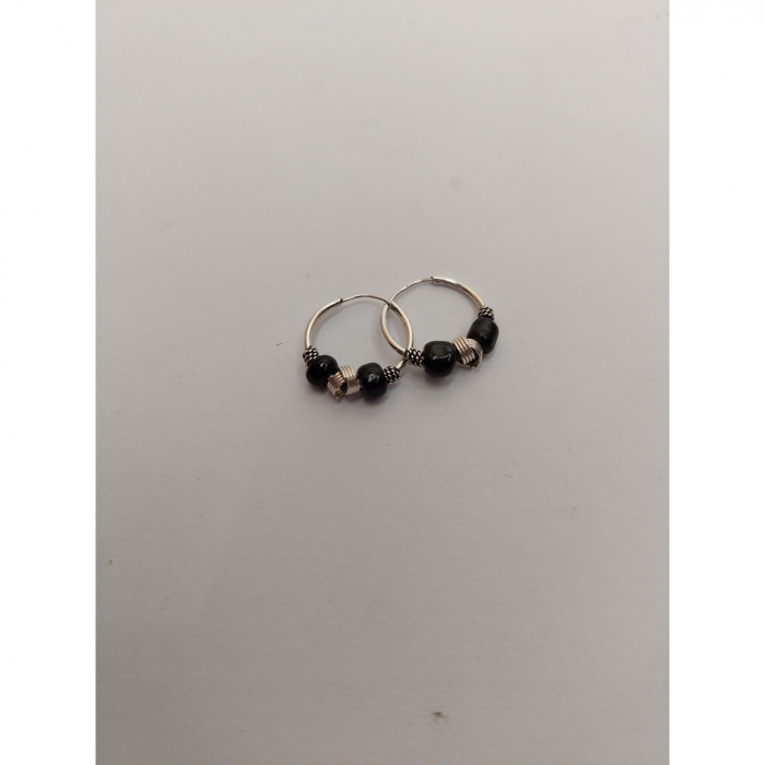 Cercei Argint 925 Creole 12 mm cu Pietre Negre, Jolie Silver, 1.2g, 1 cm x 1.4 cm [2]