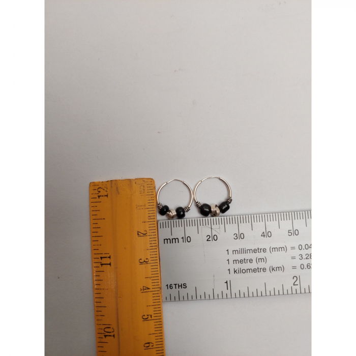 Cercei Argint 925 Creole 12 mm cu Pietre Negre, Jolie Silver, 1.2g, 1 cm x 1.4 cm [3]