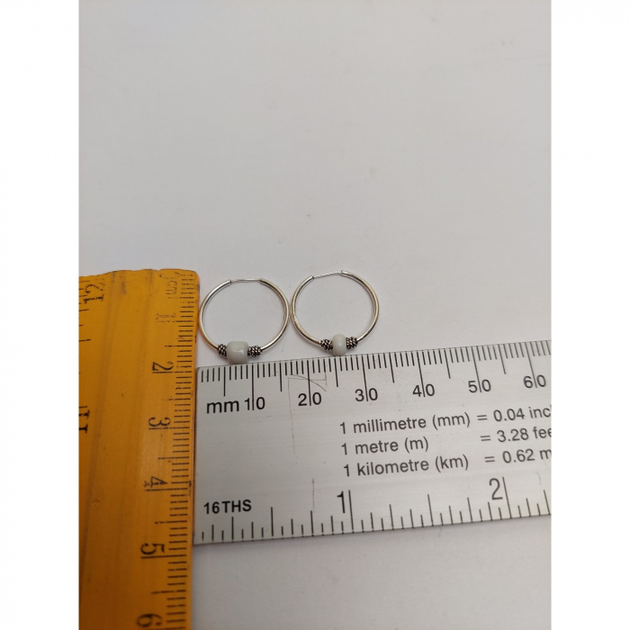 Cercei Argint 925 Creole 15 mm cu Piatra Alba, Jolie Silver, 0.9g, 2 cm x 1.3 cm [3]