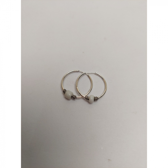 Cercei Argint 925 Creole 15 mm cu Piatra Alba, Jolie Silver, 0.9g, 2 cm x 1.3 cm [2]