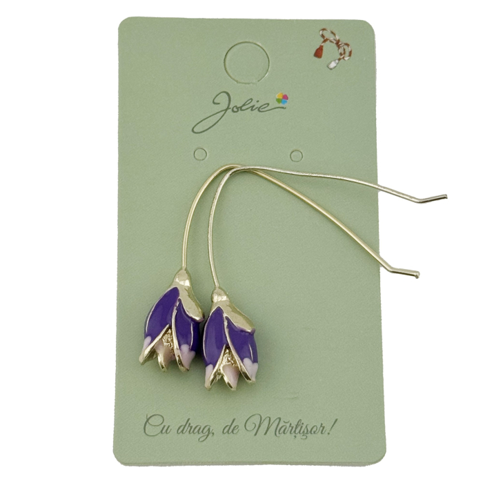 Cercei Dama de Primavara, Jolie, Model Flori Iris, Eleganti si Moderni, 7 x 1 cm per unitate, Mov [3]